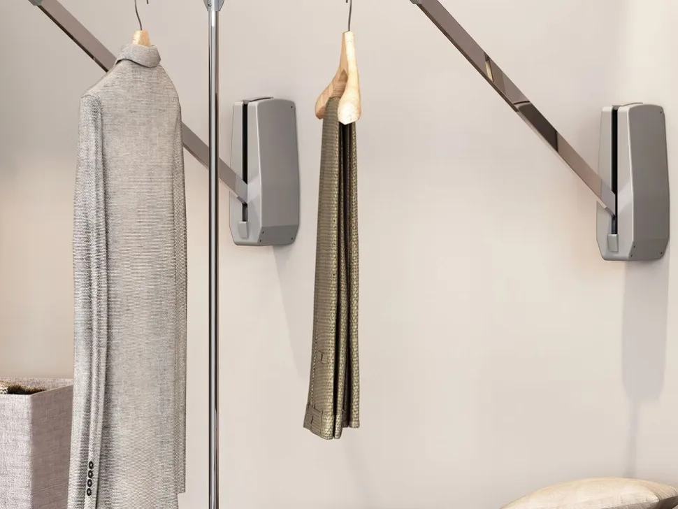 Appendiabiti per armadio Hang a parete, 600-830, Cromato lucido, Acciaio e Tecnoplastica