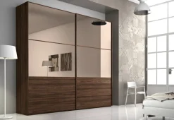 Armadio a 2 Ante Scorrevoli Luisa con Inserti a Specchio Bronzo (Colori Personalizzabili)