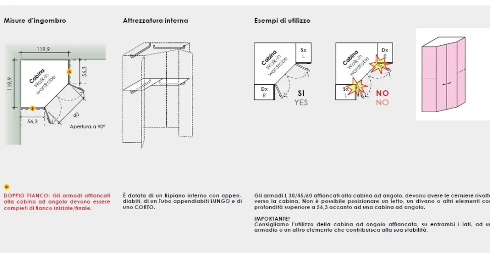 Armadio angolare 5 ante battenti Lucas linea Volo disponibile in 2 misure e vari colori