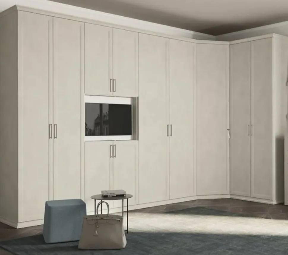 Armadio angolare con vano Tv 11 ante battenti con telaio linea Ginevra disponibile in 2 misure e vari colori