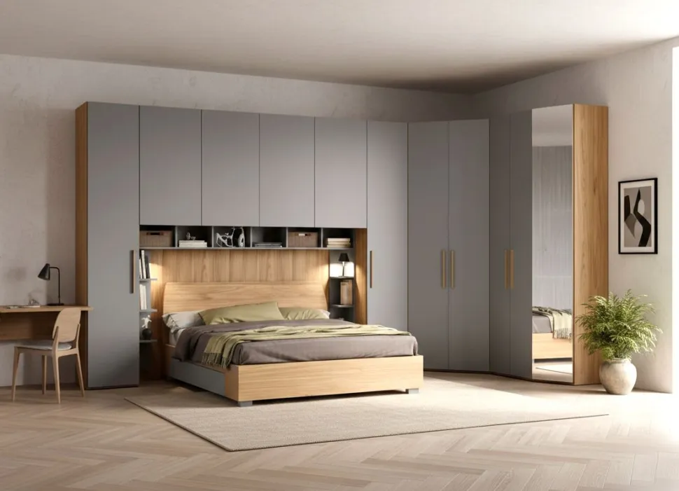 Armadio angolare moderno a ponte con ante battenti e cabina disponibile in 2 misure e vari colori Igor