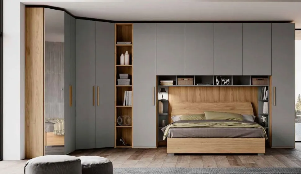 Armadio angolare moderno a ponte con ante battenti,libreria e cabina disponibile in 2 misure e vari colori Igor