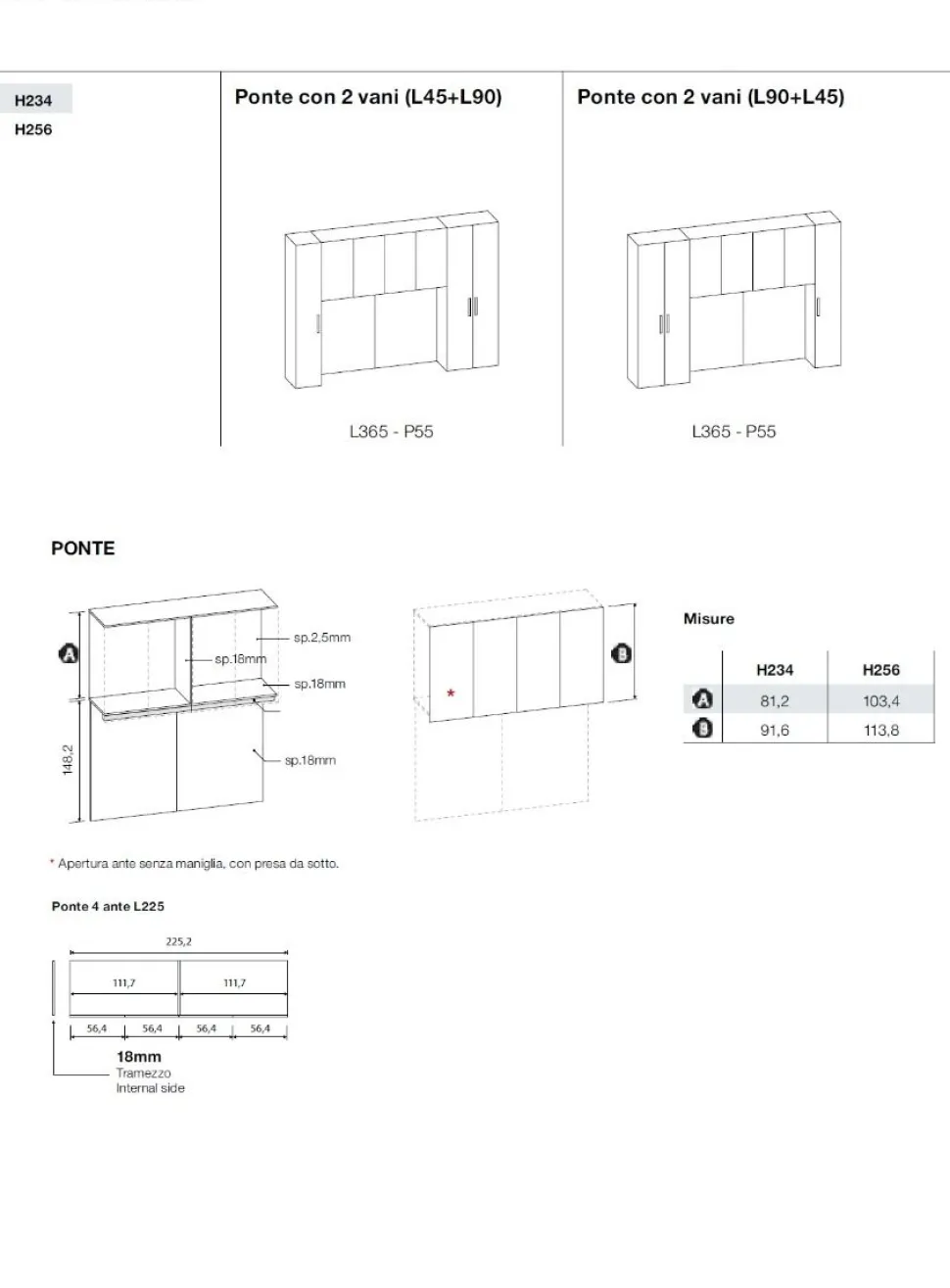 Armadio angolare moderno a ponte con ante battenti e libreria con maniglie in MDF disponibile in 2 misure e vari colori Frida