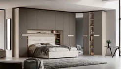 Armadio angolare moderno a ponte con ante battenti e libreria con maniglie in MDF disponibile in 2 misure e vari colori Frida