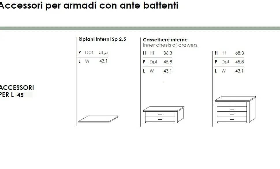 Armadio 3 ante battenti Artik linea Volo disponibile in 2 misure e 15 colori