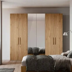 Armadio ante battenti a specchio finitura Rovere componibile disponibile in 6 misure e vari colori linea Bam