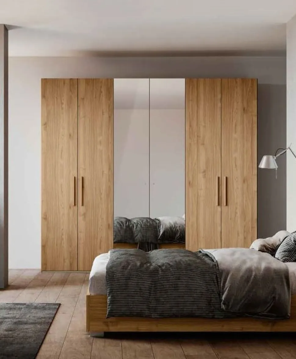 Armadio ante battenti a specchio finitura Rovere componibile disponibile in 6 misure e vari colori linea Bam