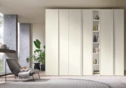 Armadio 6 ante battenti con libreria e maniglia a tutta altezza disponibile in vari colori linea Domino