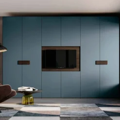 Armadio 8 ante battenti con Porta TV girevole Noce moro e Blu petrolio disponibile in vari colori