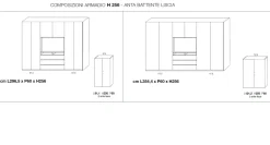 Armadio 6 ante battenti con vano porta tv e 3 cassetti disponibile in 2 misure con maniglia in alluminio verniciato