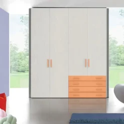 Armadio 4 ante battenti e 4 cassetti Rovere Bianco disponibile in 2 misure e 15 colori linea Volo