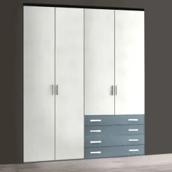 Armadio 4 ante battenti e 4 cassetti Rovere Bianco disponibile in 2 misure e 15 colori linea Volo