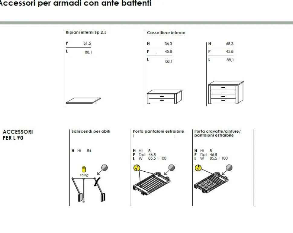 Armadio 5 ante battenti e 4 cassetti con maniglia a tutta altezza Dea disponibile in 2 misure e 15 colori