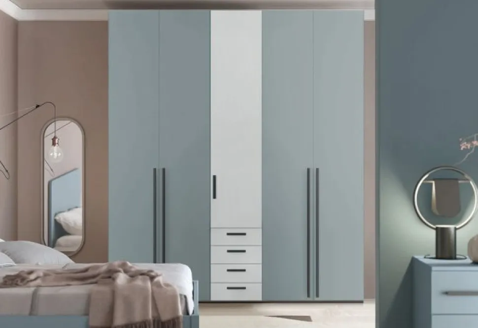 Armadio 5 ante battenti e 4 cassetti Marika linea Volo disponibile in 2 misure e 15 colori