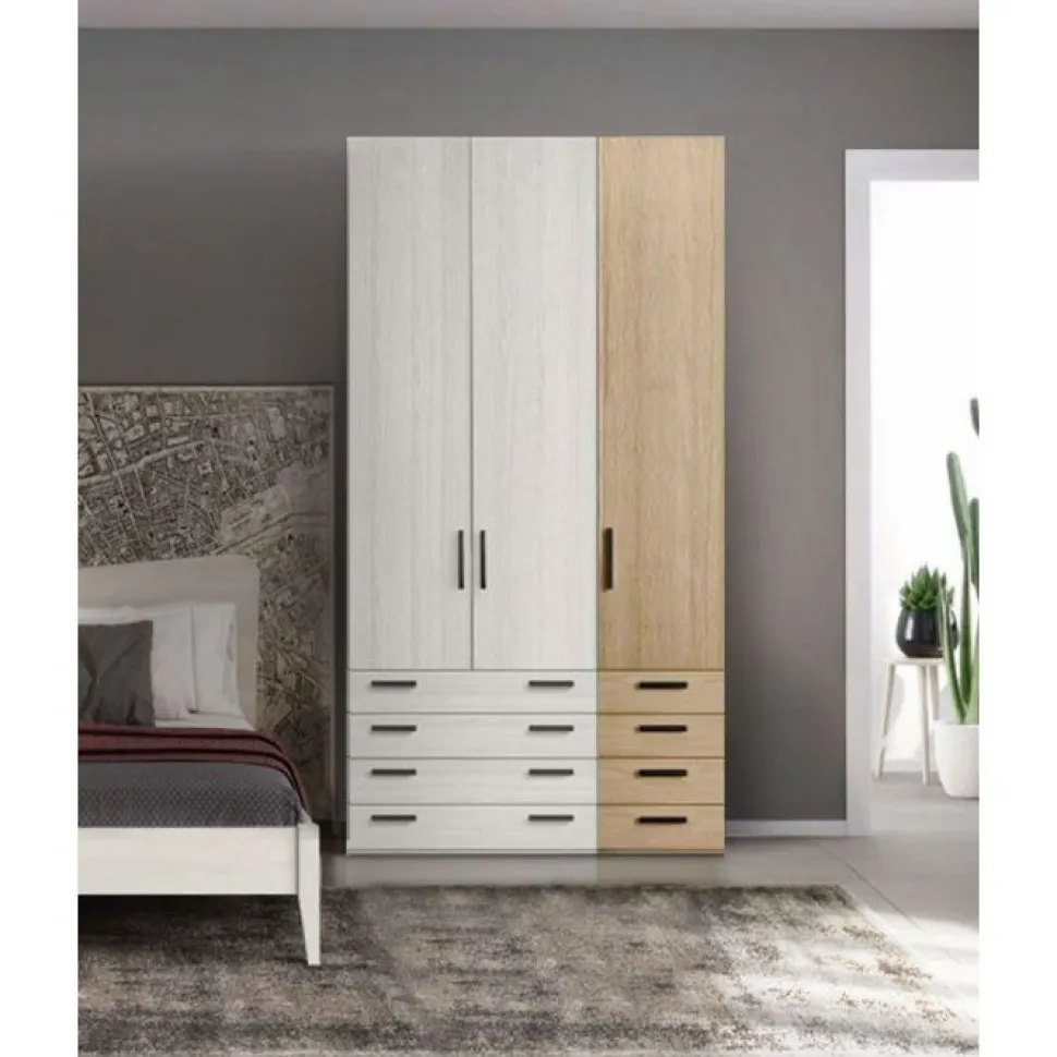Armadio 3 ante battenti e 8 cassetti Marta linea Volo disponibile in 2 misure e 15 colori