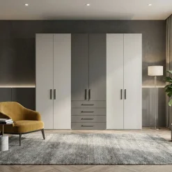 Armadio 6 ante battenti e 4 cassetti Rosa linea Volo disponibile in 2 misure e 15 colori