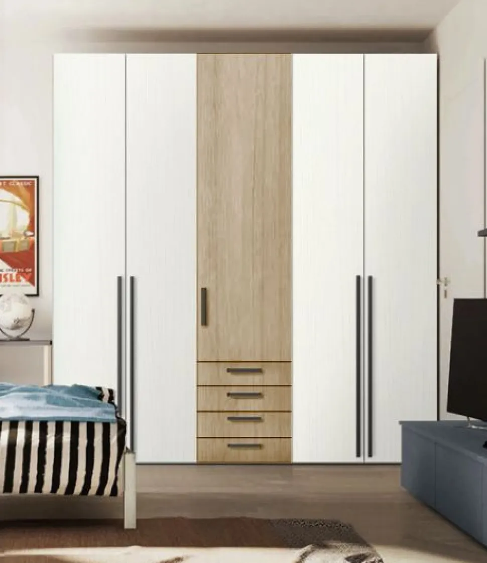 Armadio 5 ante battenti e 4 cassetti Timo linea Volo disponibile in 2 misure e 15 colori
