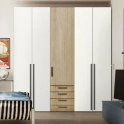 Armadio 5 ante battenti e 4 cassetti Timo linea Volo disponibile in 2 misure e 15 colori