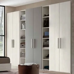 Armadio 6 ante battenti e 2 librerie Bianco opaco e Grigio con maniglia in MDF disponibile in 2 misure e vari colori Mark linea Bam