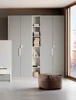 Armadio 4 ante battenti e libreria finitura Orzo e Rovere con maniglia in MDF disponibile in 2 misure e vari colori Fiona linea Bam