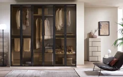 Armadio 6 ante battenti in vetro Brown con telaio in alluminio colore ossido linea Domino