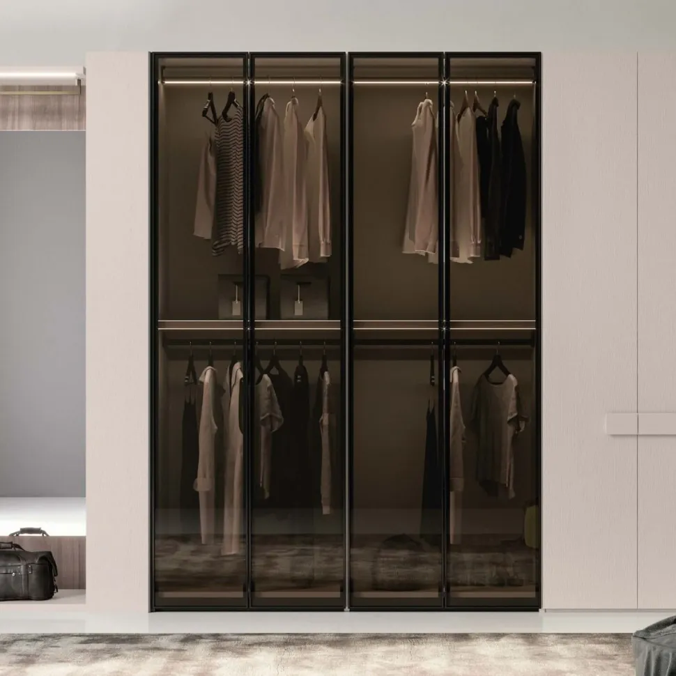 Armadio ante battenti in vetro con telaio in alluminio Origin linea New Season