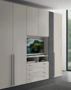 Armadio 6 ante battenti Yuri con vano Tv e 4 cassetti linea Lotto disponibile in 21 colorazioni
