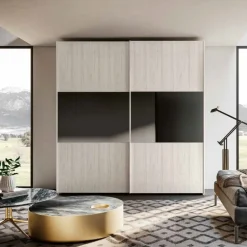 Armadio 2 ante scorrevoli Bianco Altea con inserto a Specchio Fumè disponibile in vari colori