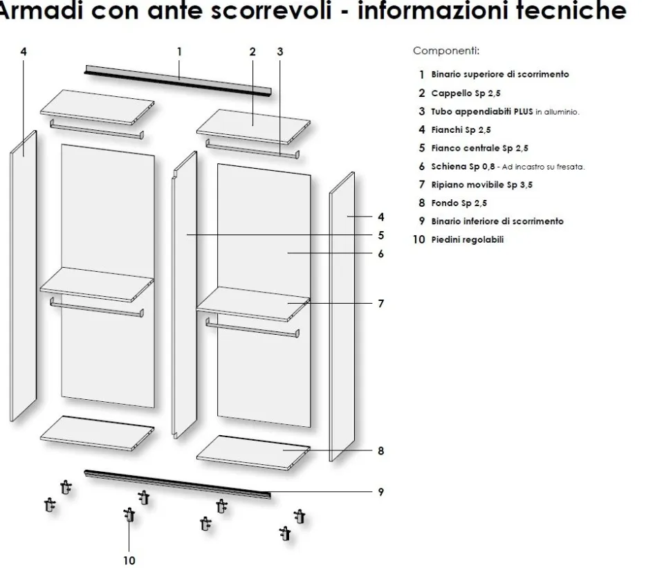 Armadio 2 ante scorrevoli Clara linea Lotto disponibile in 2 misure e 21 colorazioni