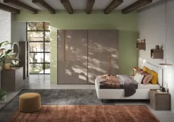 Armadio 2 ante scorrevoli con inserti Leonard in finitura Bronzo e Rovere Mercure disponibile in 2 misure