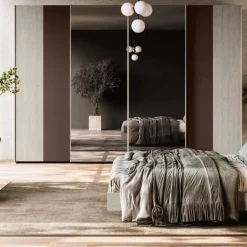 Armadio 4 ante scorrevoli con Specchio Centrale Rovere gessato e Moka disponibile in vari colori