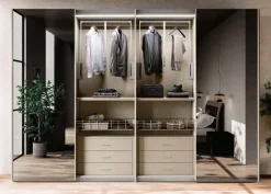 Armadio 4 ante scorrevoli con Specchio Centrale Rovere gessato e Moka disponibile in vari colori