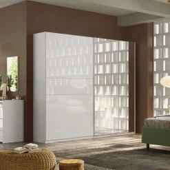 Armadio 2 ante scorrevoli con specchio Gioy linea Chèrie in finitura Bianco Lucido