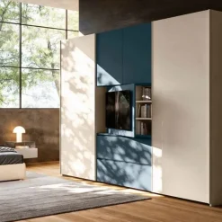 Armadio 2 ante scorrevoli con vano TV girevole e 2 cassettoni disponibile in vari colori