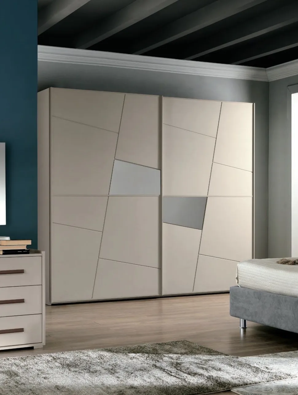 Armadio 2 ante scorrevoli Finitura Cachemire con inserti a specchio Back linea Domino