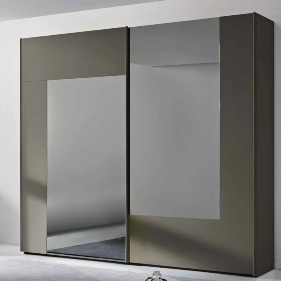 Armadio 2 ante scorrevoli Grigio Londra e Specchio Fumè Lux linea Domino