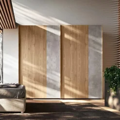 Armadio 2 ante scorrevoli in Noce Biondo e inserti Ardesia Cemento disponibile in vari colori