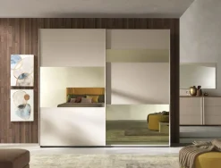 Armadio 2 ante scorrevoli Noce bianco con inserti a specchio Vera linea Domino