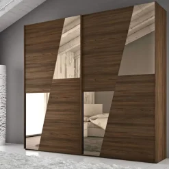 Armadio 2 ante scorrevoli Quercia Brown con inserti a specchio Bronzo Camilla linea Alba Notte