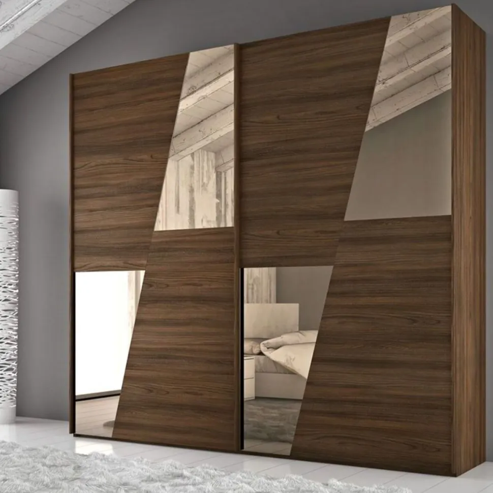Armadio 2 ante scorrevoli Quercia Brown con inserti a specchio Bronzo Camilla linea Alba Notte