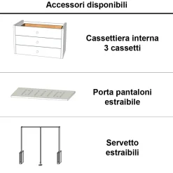 Armadio 3 ante scorrevoli struttura frassino nuvola ed ante Fango con specchio Filo