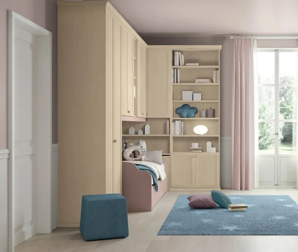 Armadio a ponte angolare con vano contenitore strutturale Linda linea Omega disponibile in vari colori