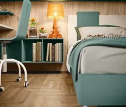 Armadio a ponte angolare salvaspazio con letto in Noce biondo, Orzo e Verde salvia disponibile in 2 misure e vari colori