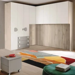 Armadio a ponte angolare salvaspazio in Bianco opaco e Grigio seta disponibile in 2 misure e vari colori