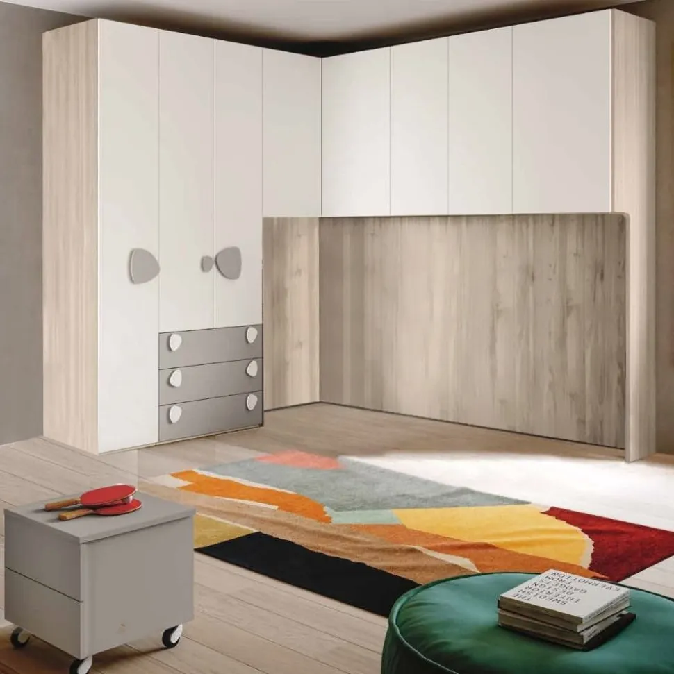 Armadio a ponte angolare salvaspazio in Bianco opaco e Grigio seta disponibile in 2 misure e vari colori