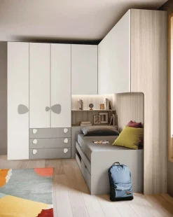 Armadio a ponte angolare salvaspazio in Bianco opaco e Grigio seta disponibile in 2 misure e vari colori
