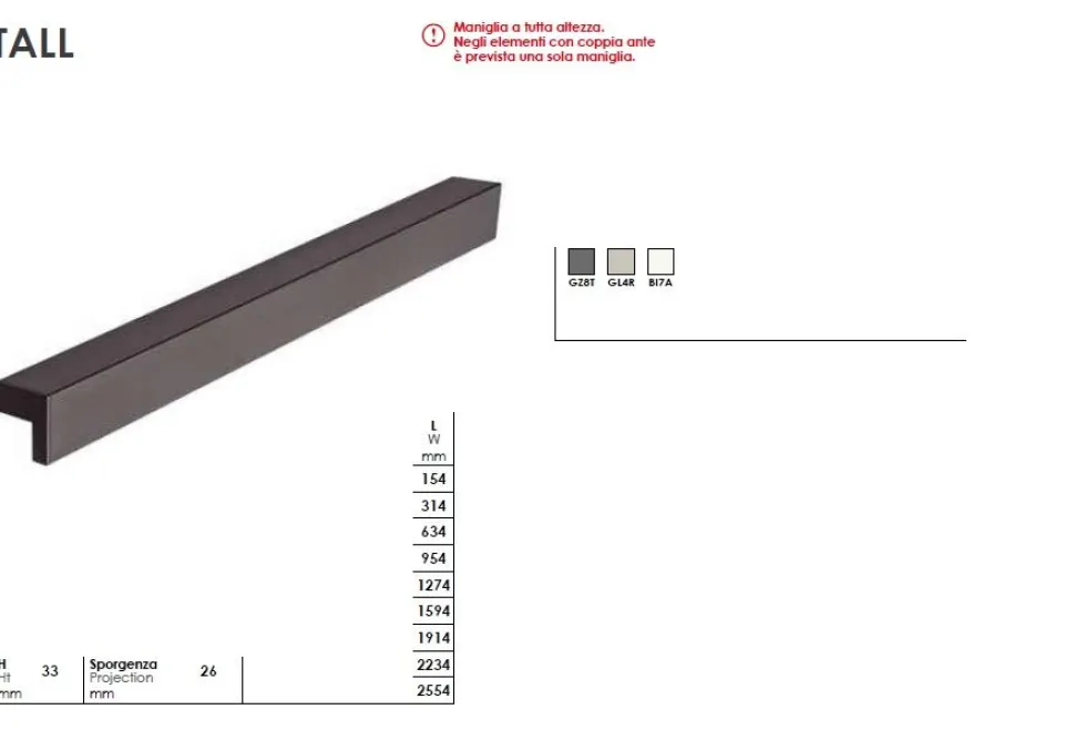 Armadio a ponte 7 ante battenti con maniglia a tutta altezza Claudia linea Volo disponibile in 15 colori