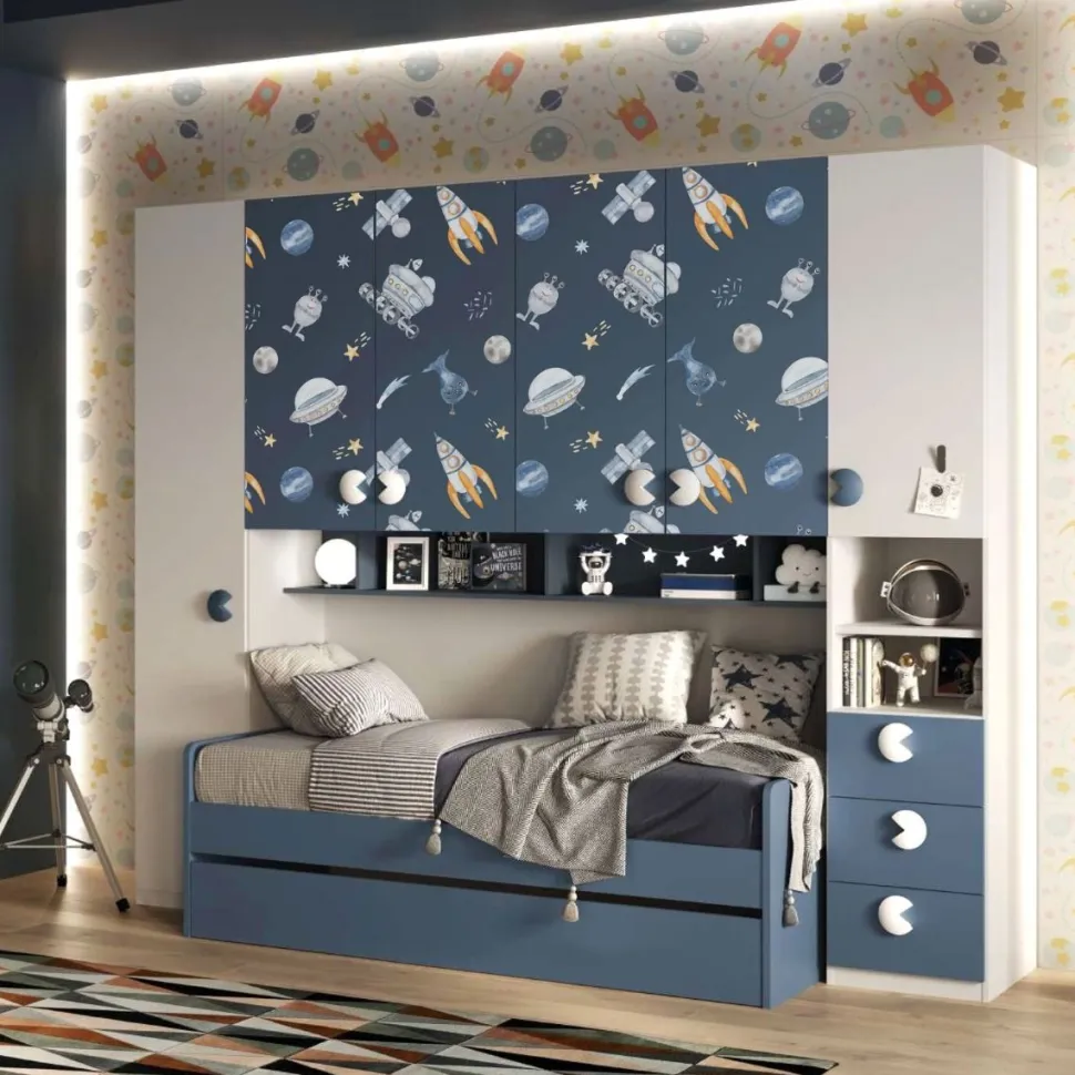 Armadio a ponte Bianco opaco e Blu Navy con serigrafia personalizzabile L 294
