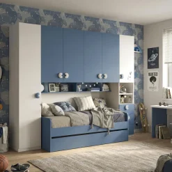 Armadio a ponte Bianco opaco e Blu Navy L 294