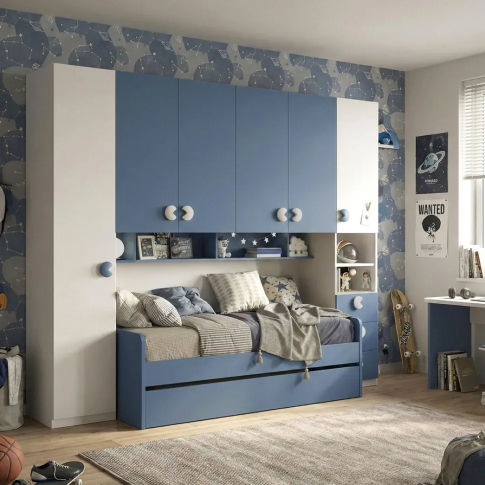 Armadio a ponte Bianco opaco e Blu Navy L 294